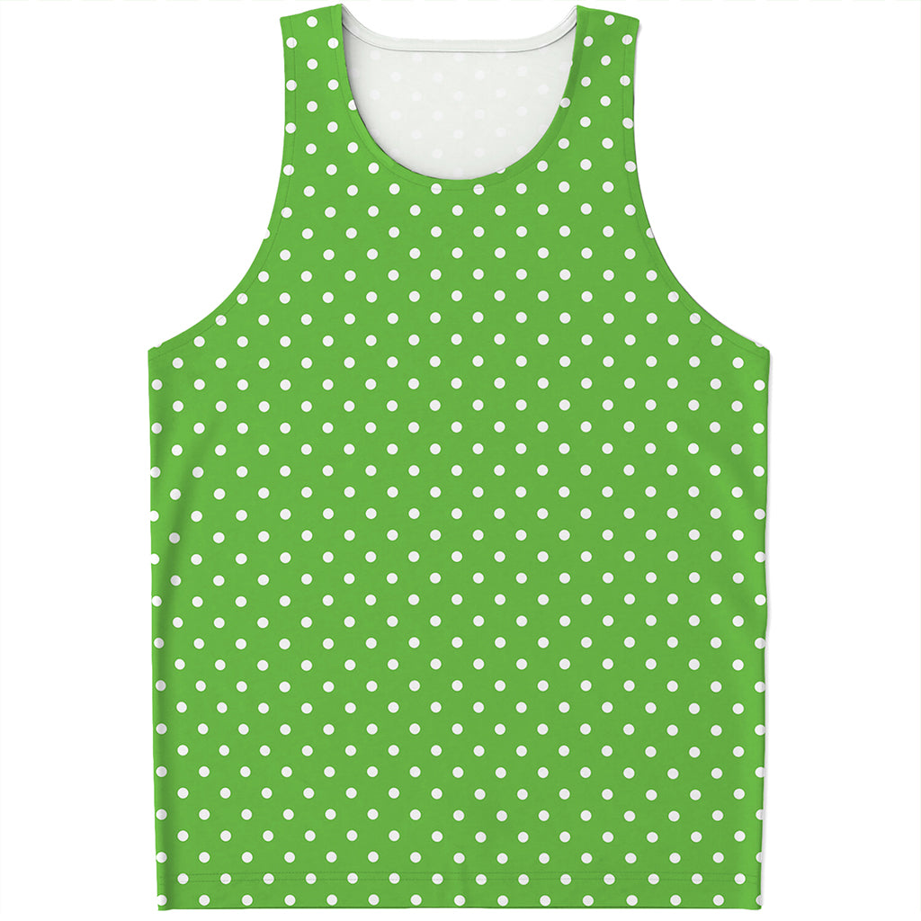 Lime Green And White Polka Dot Print Men's Tank Top