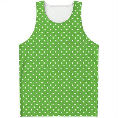 Lime Green And White Polka Dot Print Men's Tank Top
