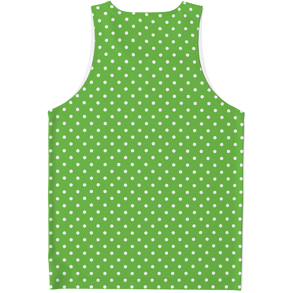 Lime Green And White Polka Dot Print Men's Tank Top