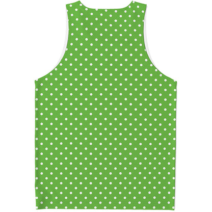 Lime Green And White Polka Dot Print Men's Tank Top