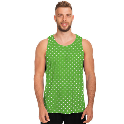 Lime Green And White Polka Dot Print Men's Tank Top