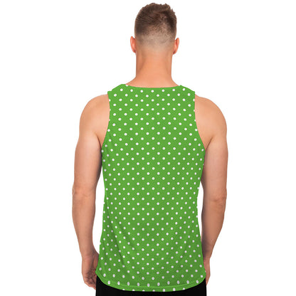 Lime Green And White Polka Dot Print Men's Tank Top