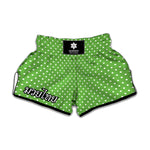 Lime Green And White Polka Dot Print Muay Thai Boxing Shorts