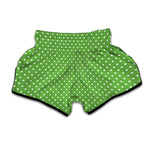 Lime Green And White Polka Dot Print Muay Thai Boxing Shorts
