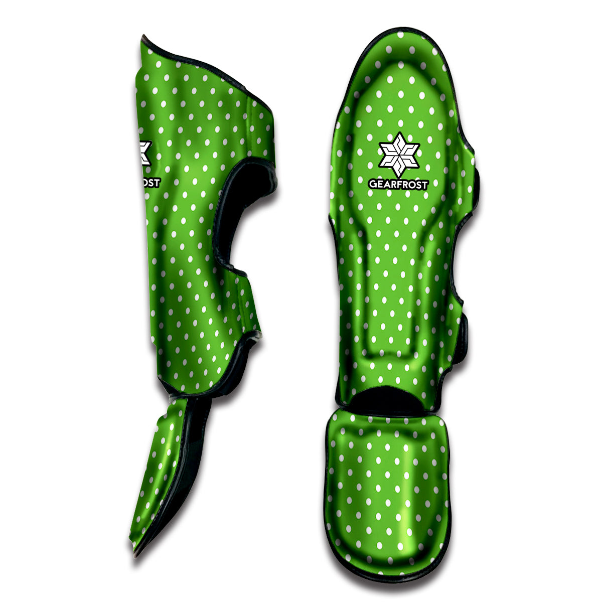 Lime Green And White Polka Dot Print Muay Thai Shin Guard
