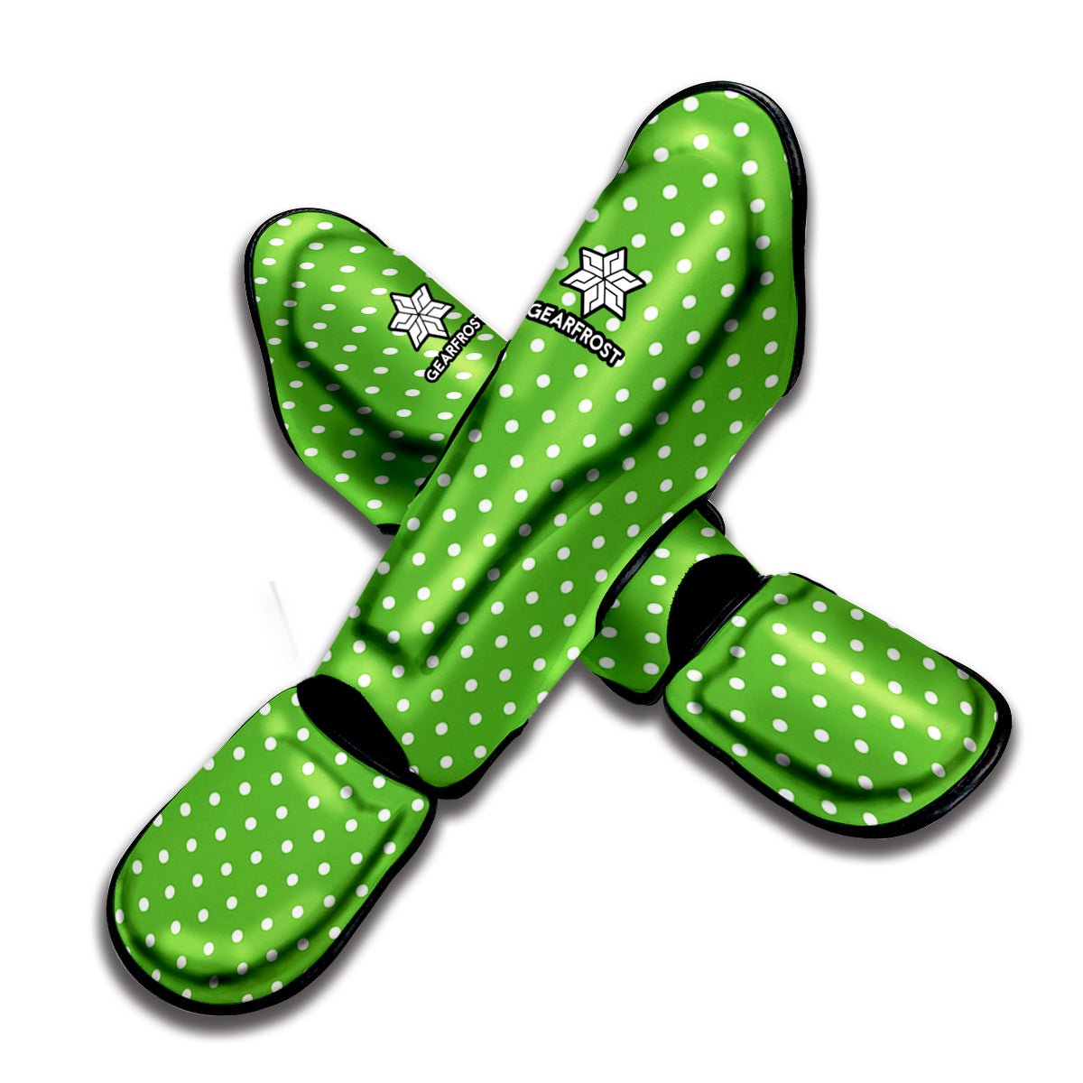 Lime Green And White Polka Dot Print Muay Thai Shin Guard