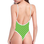 Lime Green And White Polka Dot Print One Piece High Cut Swimsuit