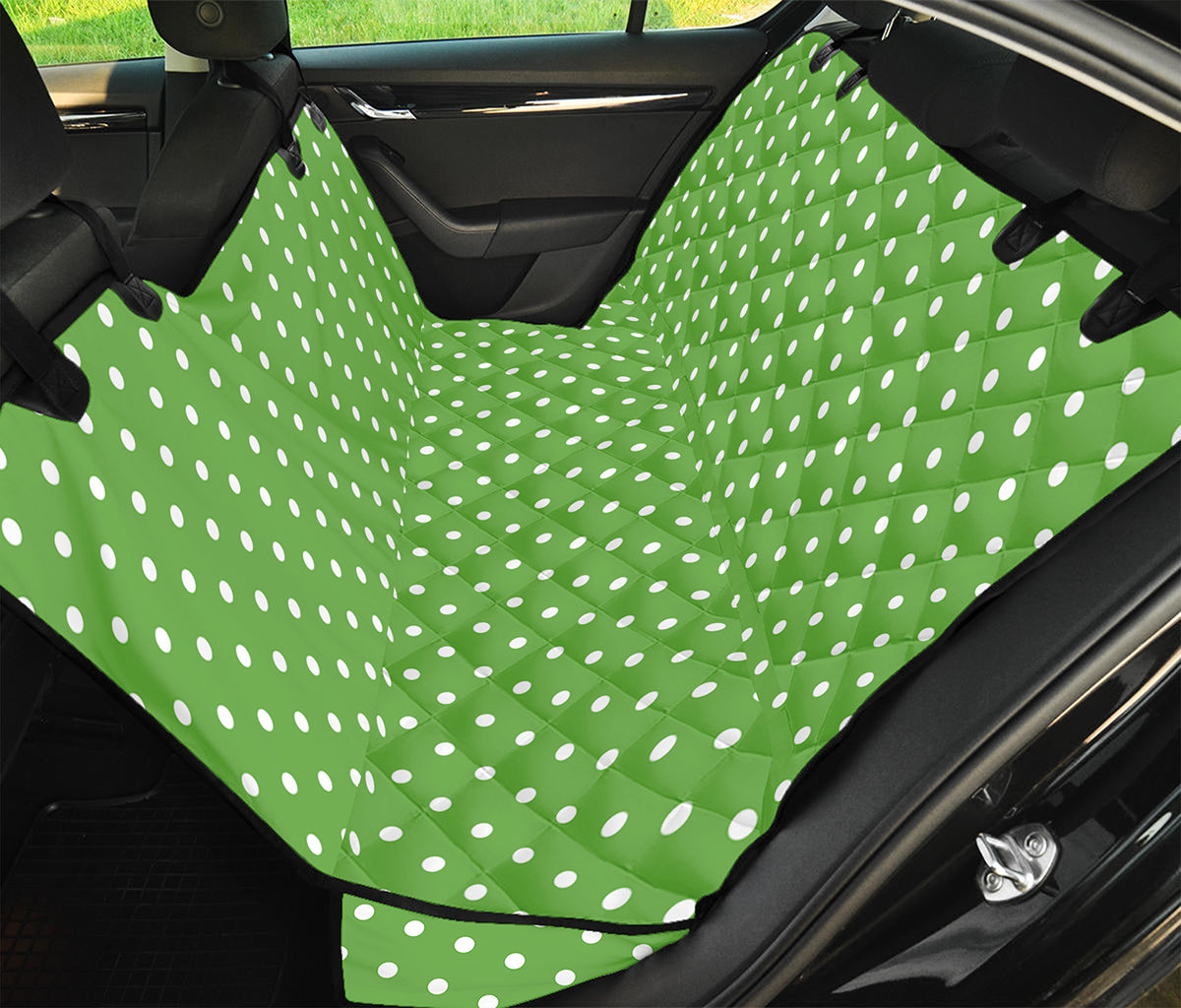 Lime Green And White Polka Dot Print Pet Car Back Seat Cover