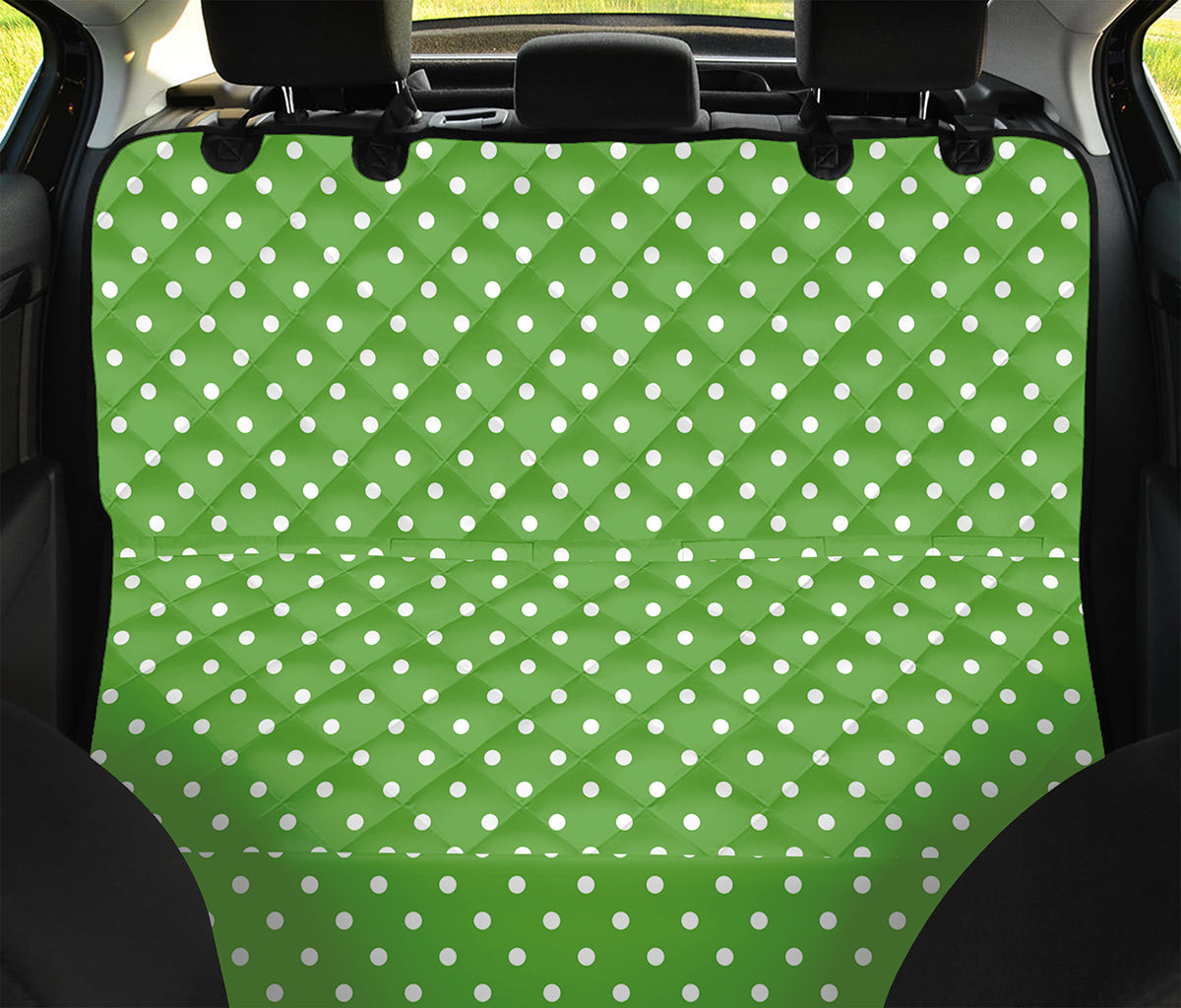 Lime Green And White Polka Dot Print Pet Car Back Seat Cover
