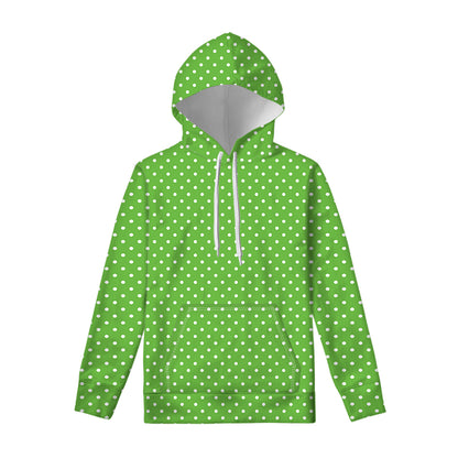 Lime Green And White Polka Dot Print Pullover Hoodie