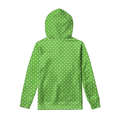 Lime Green And White Polka Dot Print Pullover Hoodie