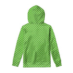 Lime Green And White Polka Dot Print Pullover Hoodie