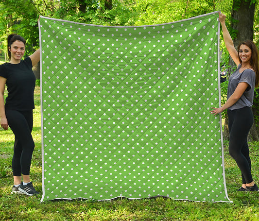 Lime Green And White Polka Dot Print Quilt