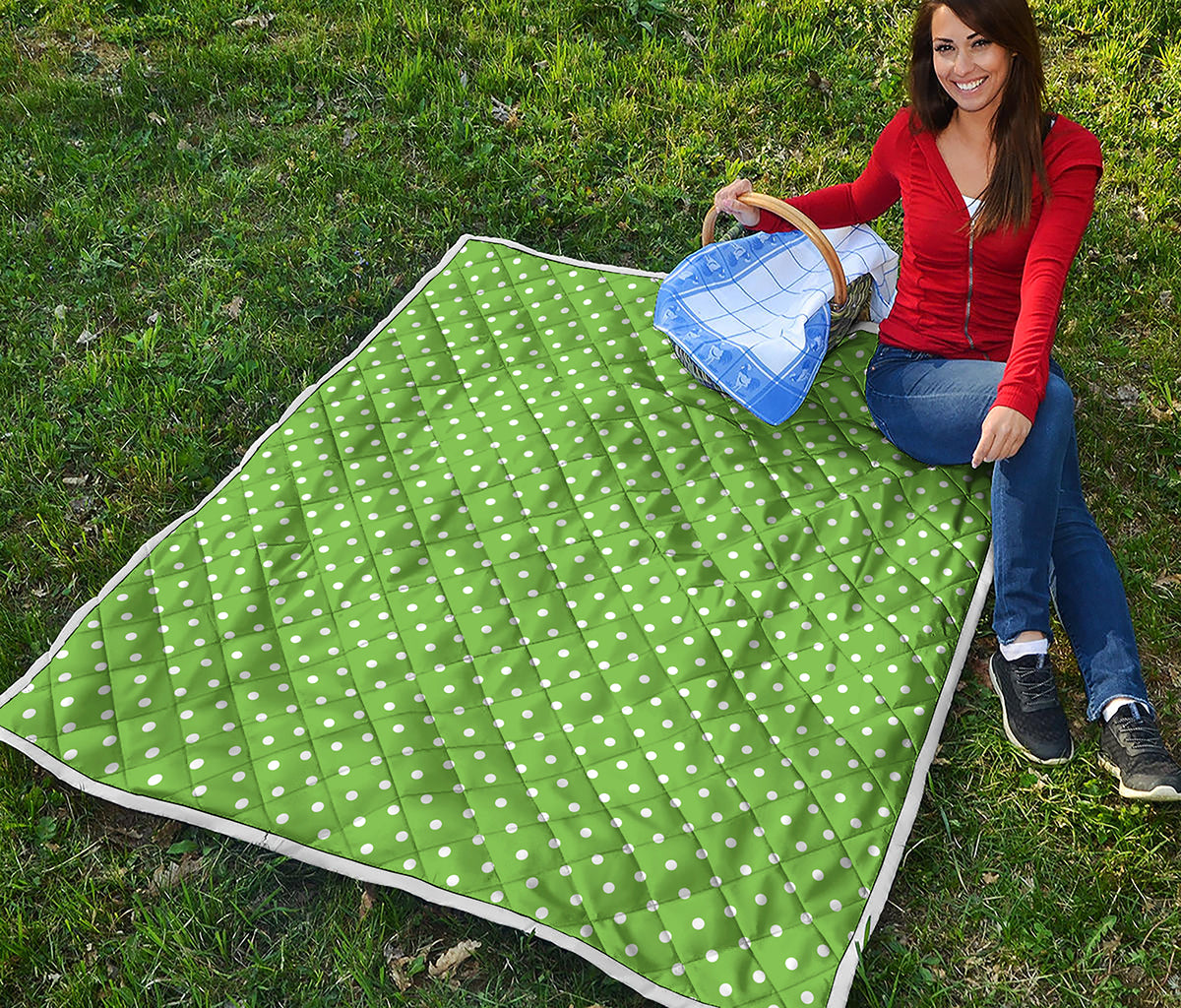 Lime Green And White Polka Dot Print Quilt