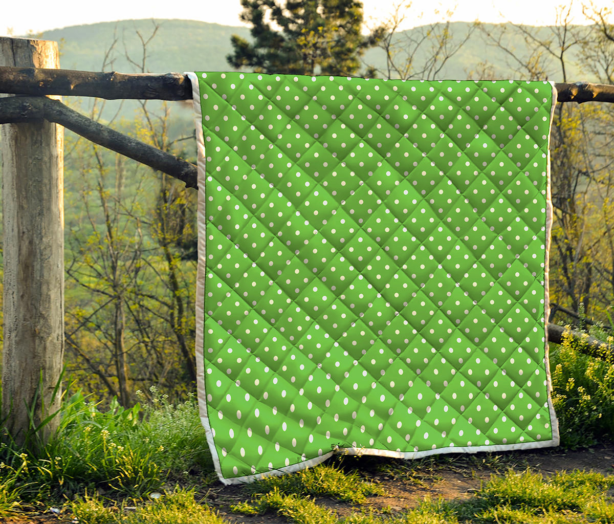 Lime Green And White Polka Dot Print Quilt