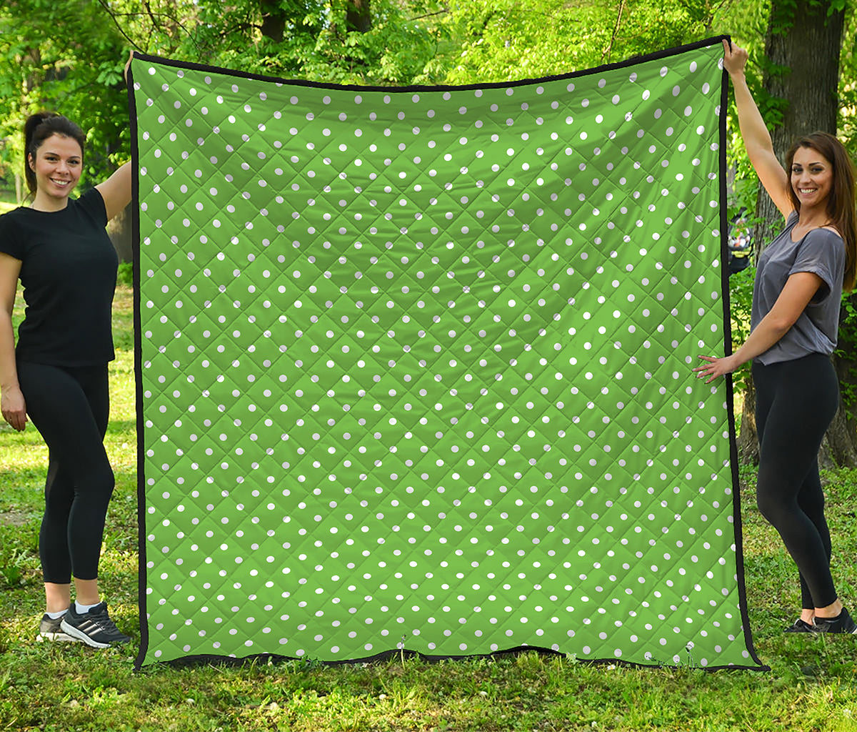 Lime Green And White Polka Dot Print Quilt