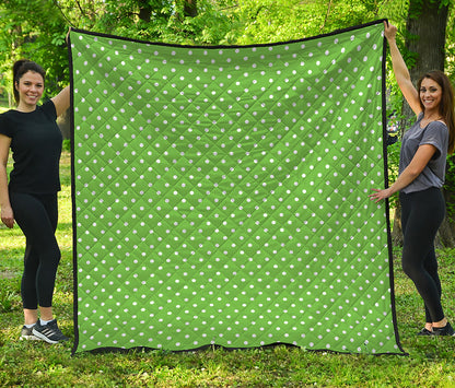 Lime Green And White Polka Dot Print Quilt