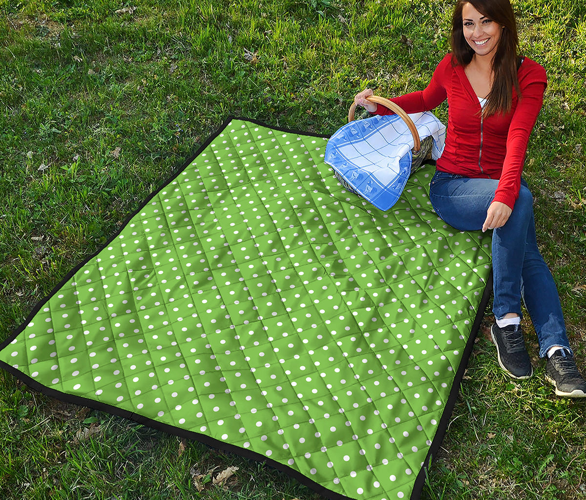 Lime Green And White Polka Dot Print Quilt