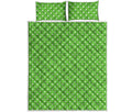 Lime Green And White Polka Dot Print Quilt Bed Set