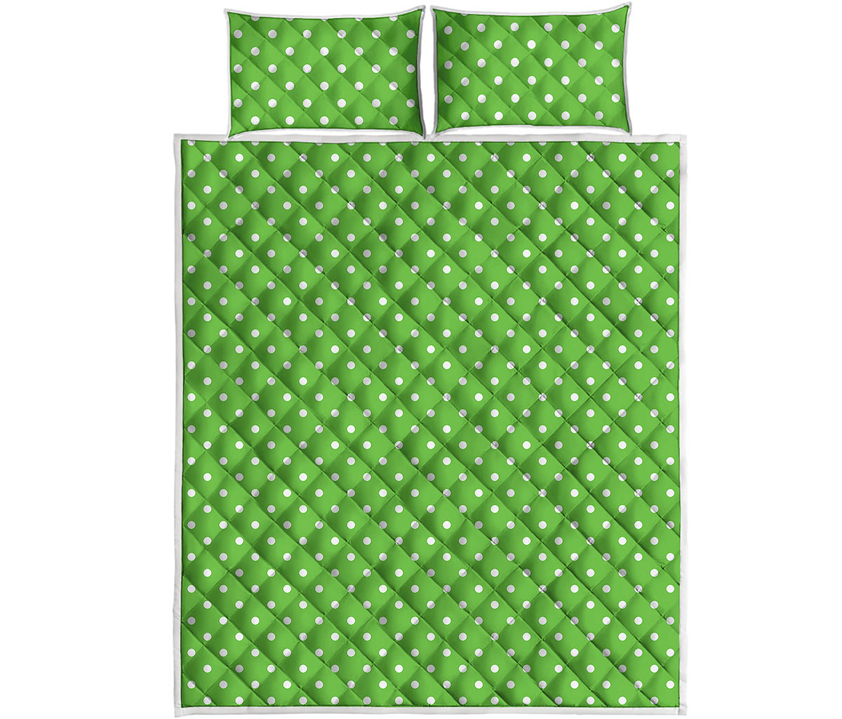 Lime Green And White Polka Dot Print Quilt Bed Set