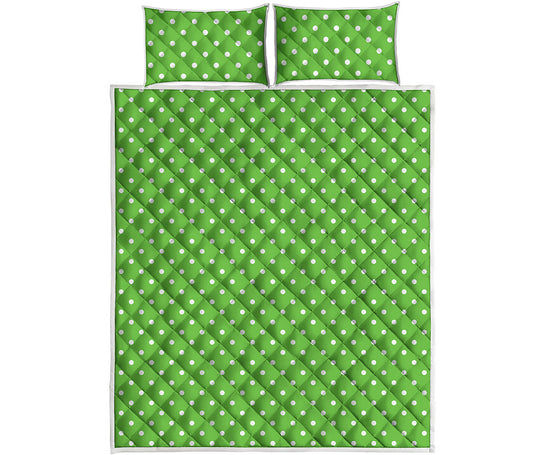 Lime Green And White Polka Dot Print Quilt Bed Set