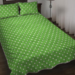 Lime Green And White Polka Dot Print Quilt Bed Set