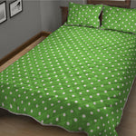 Lime Green And White Polka Dot Print Quilt Bed Set
