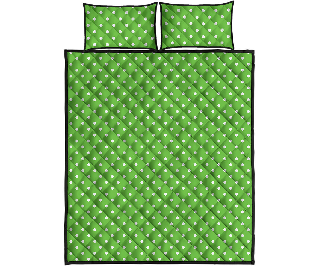 Lime Green And White Polka Dot Print Quilt Bed Set