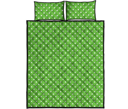 Lime Green And White Polka Dot Print Quilt Bed Set