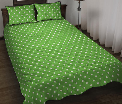 Lime Green And White Polka Dot Print Quilt Bed Set
