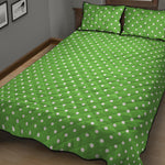 Lime Green And White Polka Dot Print Quilt Bed Set