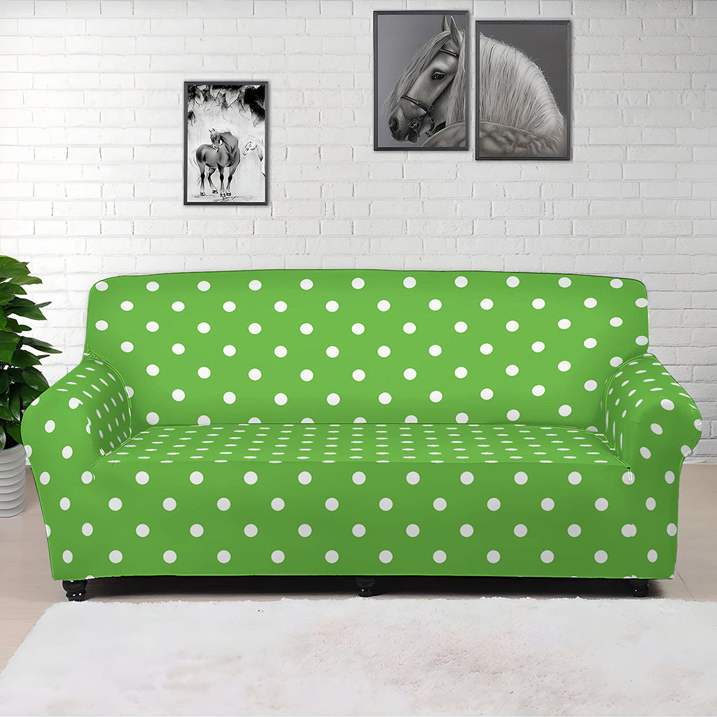 Lime Green And White Polka Dot Print Sofa Cover