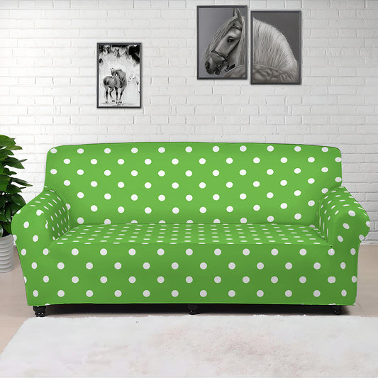 Lime Green And White Polka Dot Print Sofa Cover