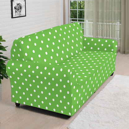 Lime Green And White Polka Dot Print Sofa Cover