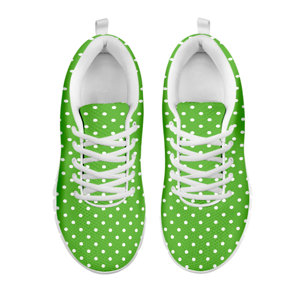 Lime Green And White Polka Dot Print White Sneakers