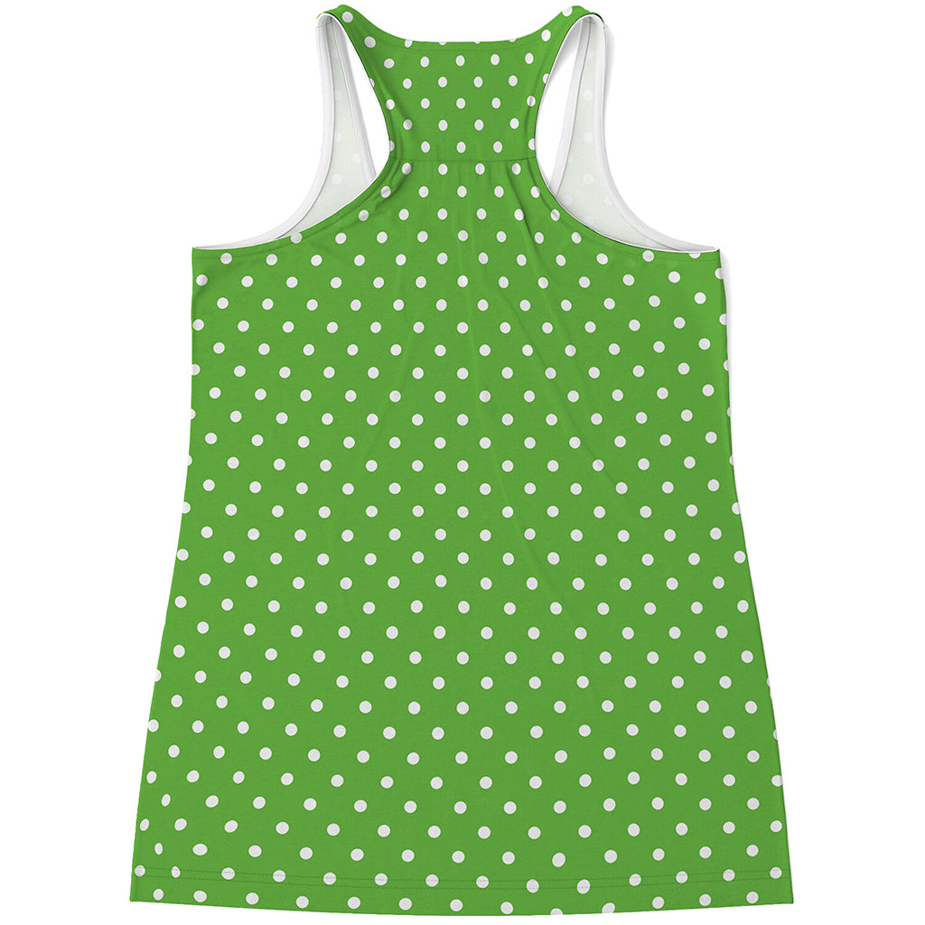 Lime Green And White Polka Dot Print Women's Racerback Tank Top