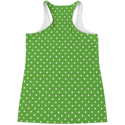 Lime Green And White Polka Dot Print Women's Racerback Tank Top