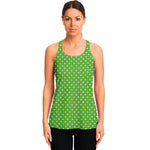 Lime Green And White Polka Dot Print Women's Racerback Tank Top