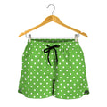 Lime Green And White Polka Dot Print Women's Shorts