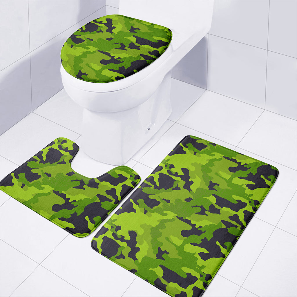Lime Green Camouflage Print 3 Piece Bath Mat Set