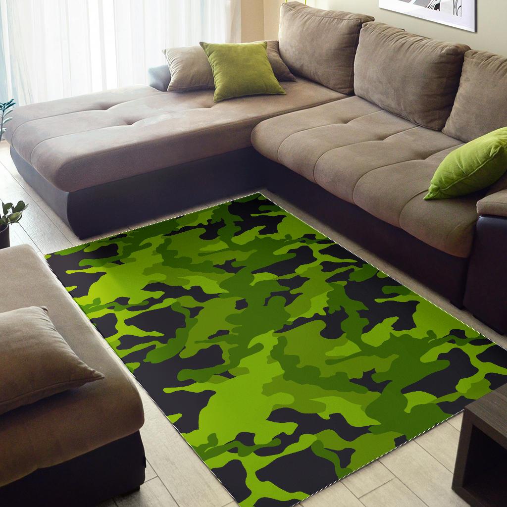 Lime Green Camouflage Print Area Rug GearFrost