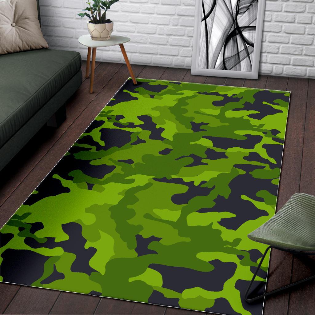 Lime Green Camouflage Print Area Rug GearFrost