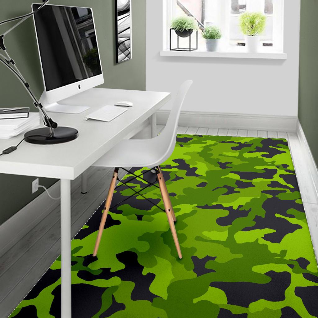 Lime Green Camouflage Print Area Rug GearFrost