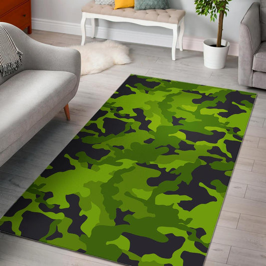 Lime Green Camouflage Print Area Rug GearFrost