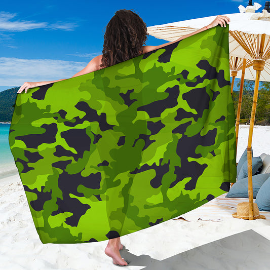 Lime Green Camouflage Print Beach Sarong Wrap