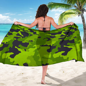 Lime Green Camouflage Print Beach Sarong Wrap