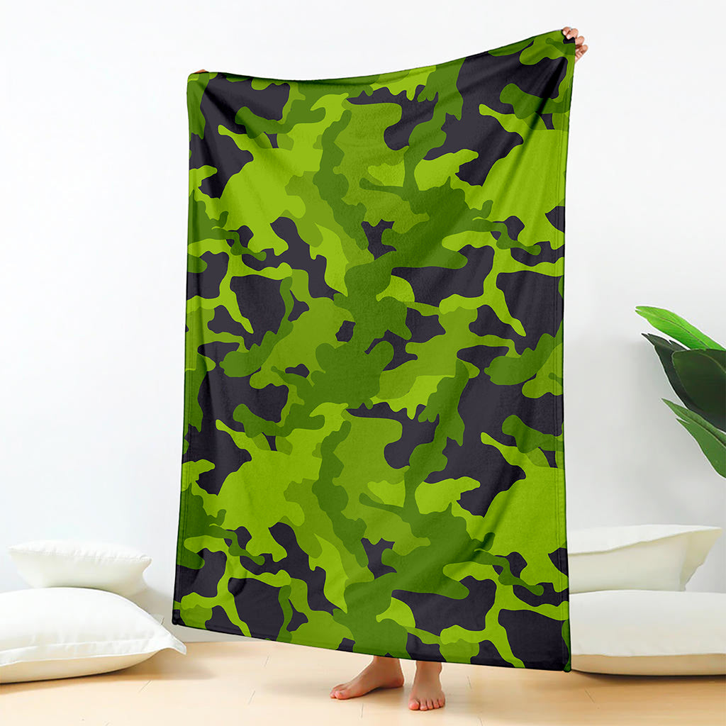 Lime Green Camouflage Print Blanket