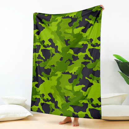 Lime Green Camouflage Print Blanket