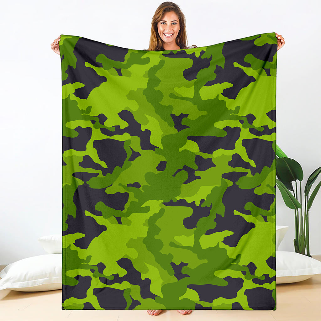 Lime Green Camouflage Print Blanket