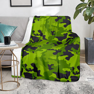 Lime Green Camouflage Print Blanket